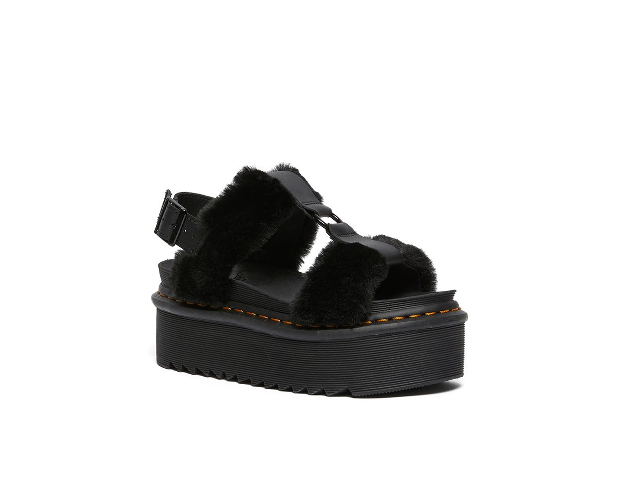 Dr. Martens Francis Fluffy Leather Strap Sandals in Black | UJB Canada