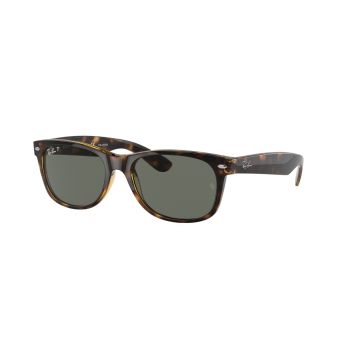 Ray-Ban New Wayfarer Classic Sunglasses in Tortoise with Polarized Green Solid Lenses
