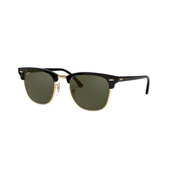 Ray-Ban Clubmaster Classic Sunglasses in Black/Gold with Non Polarized Green Solid Lenses
