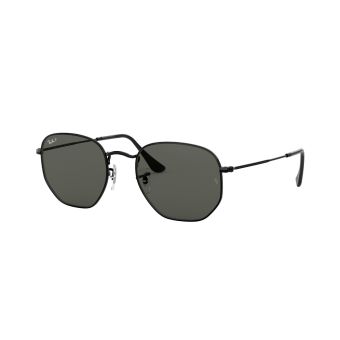 Ray-Ban Hexagonal Flat Sunglasses in Black with Polarized Green Solid Lenses
