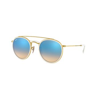 Ray-Ban Round Double Bridge Sunglasses in Gold with Non Polarized Blue Gradient Flash Lenses