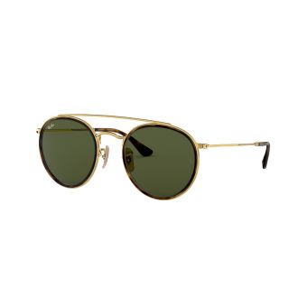 Ray-Ban Round Double Bridge Sunglasses in Gold with Non Polarized Green Classic G-15 Lenses