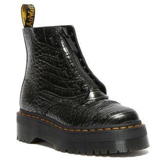 Dr. Martens Sinclair Croc Emboss Leather Platform Boots in Gunmetal