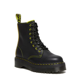 Dr. Martens Jadon II Boot Neon Star Leather Platforms in Black/Yellow Sendal/Romario