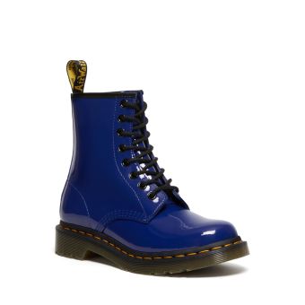 Dr. Martens 1460 Women's Patent Leather Lace Up Boots in Blue Lucido