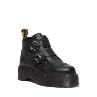 Dr. Martens Devon Flower Buckle Leather Platform Boots in Black