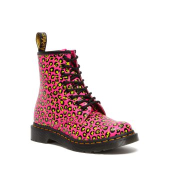 Dr. Martens 1460 Women's Leopard Smooth Leather Lace Up Boots in Pink