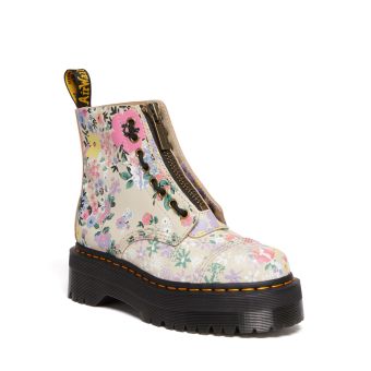 Dr. Martens Sinclair Floral Mash Up Leather Platform Boots in Beige/Floral