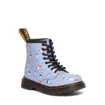 Dr. Martens Toddler 1460 Patent Woodland Lace Up Boots in Zen Blue Lucido