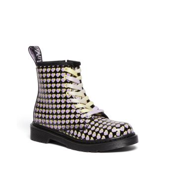 Dr. Martens Junior 1460 Patent Heart Printed Lace Up Boots in Black