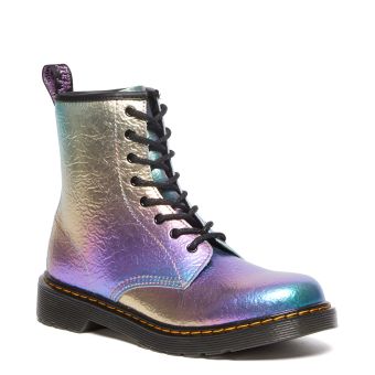Dr. Martens Youth 1460 Rainbow Crinkle Leather Lace Up Boots in Multi Rainbow
