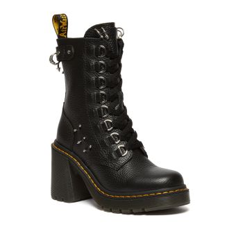 Dr. Martens Chesney Piercing Leather Flared Heel Lace Up Boots in Black
