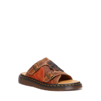 Dr. Martens Dayne Applique Suede Sandals in Black/Conker Brown/Rust Orange