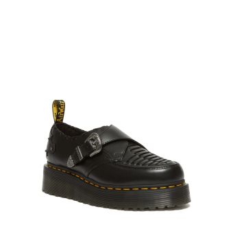Dr. Martens Ramsey Woven Smooth Leather Platform Creepers in Black