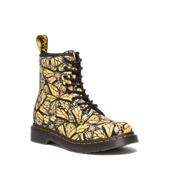 Dr. Martens 1460 Women's Butterfly Print Suede Lace Up Boots in Yellow