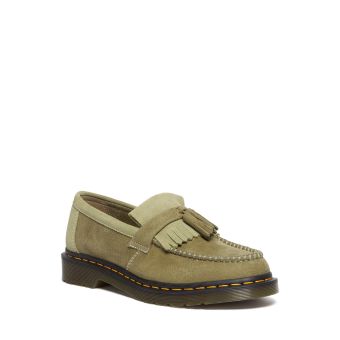 Dr. Martens Adrian Tumbled Nubuck Leather Tassel Loafers in Muted Olive