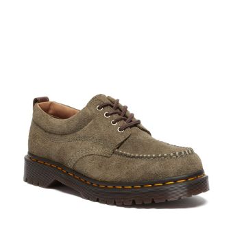 Dr. Martens Lowell Suede Moc Toe Shoes in Olive/Dark Brown