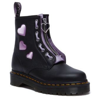 Dr. Martens 1460 Zip Heart Virgina Satin Lux Lace Up Boots in Black