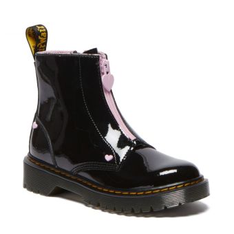 Dr. Martens Junior Heart Nappa Patent Leather Pull-On Boots in Black/Pink