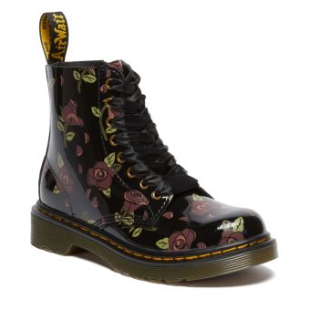 Dr. Martens Junior 1460 Decayed Rose Leather Lace Up Boots in Black