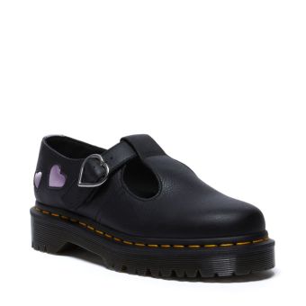 Dr. Martens Polley Heart Virgina Satin Mary Jane Shoes in Black/Lavender/Lilac