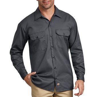 Dickies Men's Long Sleeve Work Shirt in Charcoal Gray
