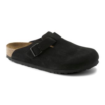 Birkenstock Boston Soft Footbed Suede Leather Regular in Black