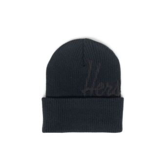 Herschel Elmer Script Ribbed Beanie in Black/Pirate Black