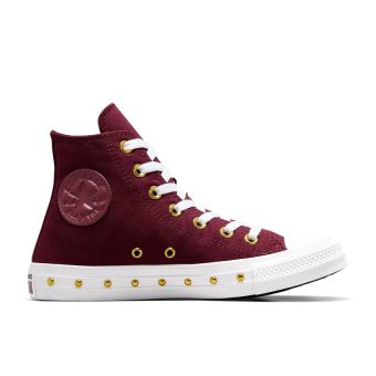 Converse Chuck Taylor Hi All Star Studded in Bordeaux/White/Gold