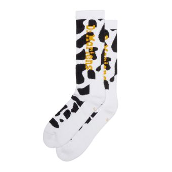 Dr. Martens Vertical Logo Cow Print Cotton Blend Socks in Black+White