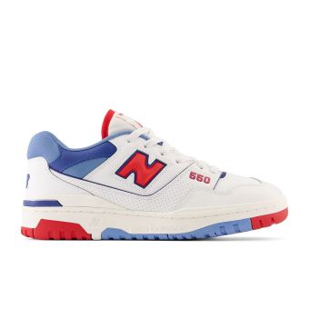 New Balance Men's 550 in White with true red and atlantic blue