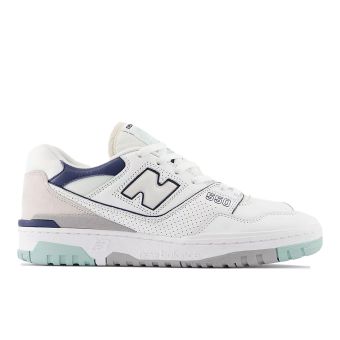 New Balance Unisex 550 in White with winter fog and nb navy