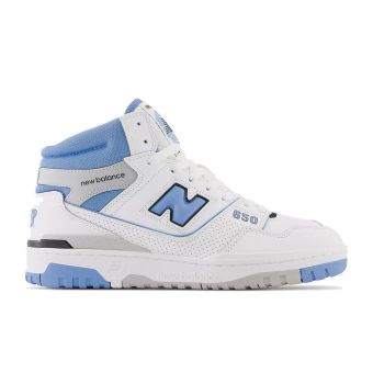New Balance Unisex 650 in White with heritage blue and raincloud