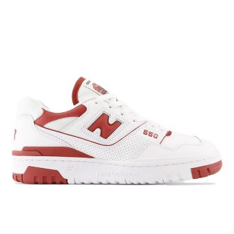 New Balance Women's 550 in White with Brick Red