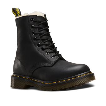 Dr. Martens 1460 Women's Faux Fur Lined Lace Up Boots in Black Burnished Wyoming
