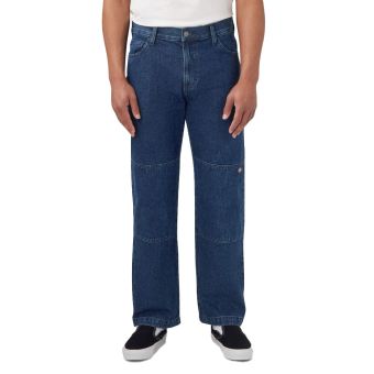 Dickies Men's Loose Fit Double Knee Jeans in Stonewashed Indigo Blue
