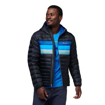 Cotopaxi Fuego Hooded Down Jacket - Men's in Black/Pacific Stripes