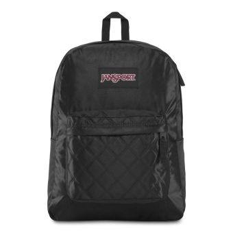 JanSport Super FX Backpack in Black Satin Diamond Quilting