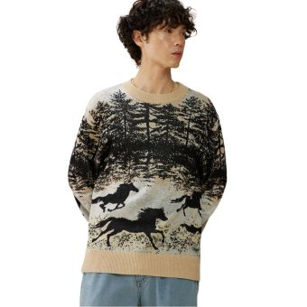 Kuwalla Jacquard Knit Sweater in Wild Stallion