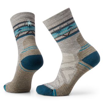 Smartwool Women's Hike Light Cushion Zig Zag Valley Mid Crew Socks in Taupe-Natural Marl