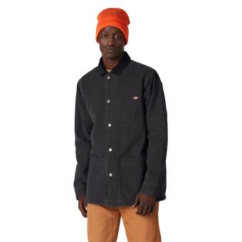 Dickies Stonewashed Duck Lined Chore Coat in Stonewashed Black