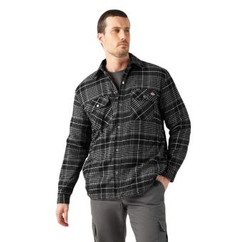 Dickies Water Repellent Fleece-Lined Flannel Shirt Jacket in Black