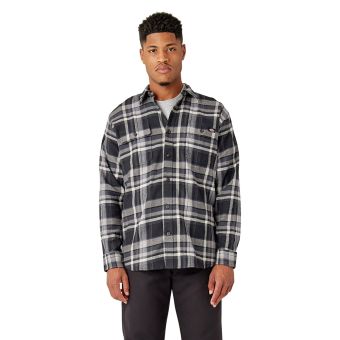 Dickies FLEX Long Sleeve Flannel Shirt in Black/Gray Multi Plaid