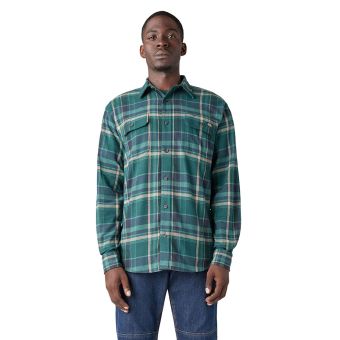 Dickies FLEX Long Sleeve Flannel Shirt in Forest Green/Multi Plaid