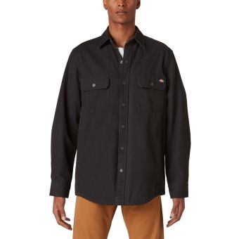 Dickies Men's Regular Fit Flannel Lined Duck Shirt in Rinsed Black