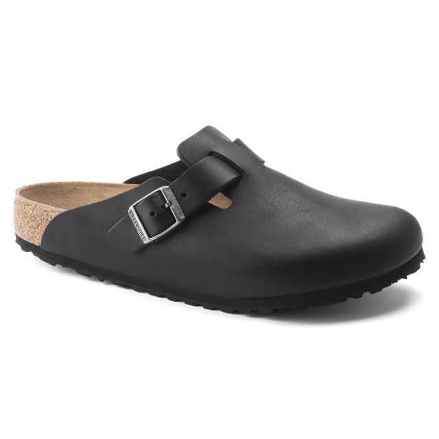 Birkenstock Boston Grip Leather Regular in Vintage Wood Black