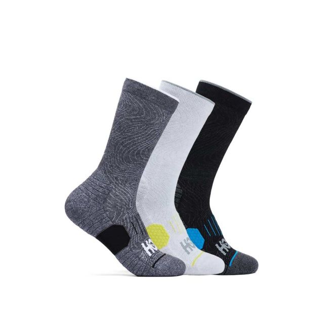 Hoka One One Unisex Crew Run Sock - 3 Pack in White/Black/Grey