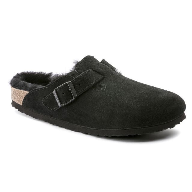 Birkenstock Boston Shearling Suede Leather Narrow in Black