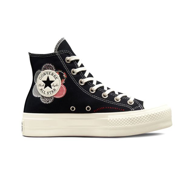Converse Chuck Taylor All Star Lift Platform Crafted Patchwork High Top in Black/Egret/Red