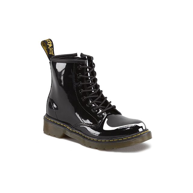 Dr. Martens Junior 1460 Patent Leather Lace Up Boots in Black Patent Lamper